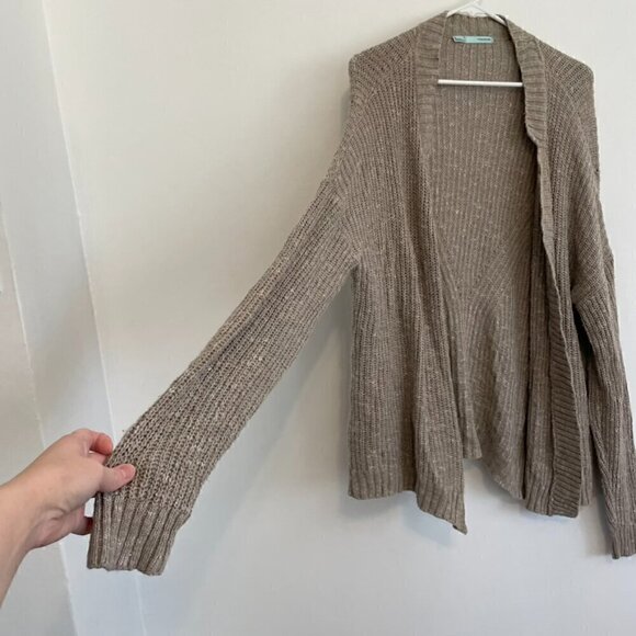 MAURICES Taupe Tan Brown Chunky Knit Notch / Split Neck Open Cardigan Sweater XL - Picture 5 of 16